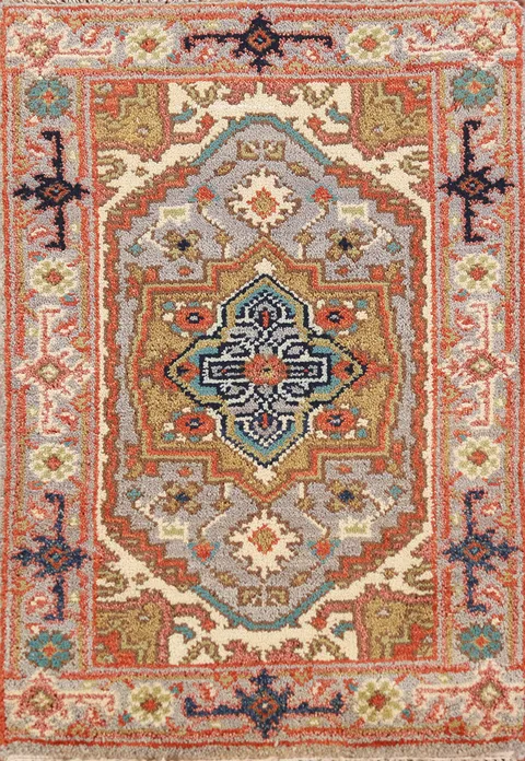 Gray Geometric Heriz Serapi Oriental Rug 2x3