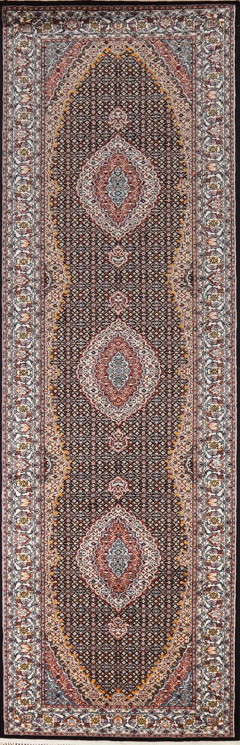 Black Geometric Bidjar Turkish Runner Rug 3x13