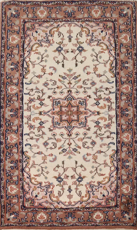 Floral Ivory Sarouk Indian Wool Rug 3x5