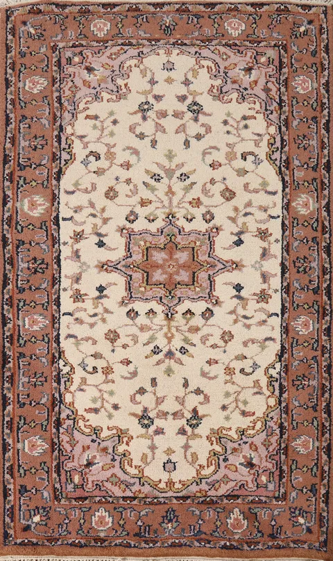 Floral Ivory Sarouk Indian Wool Rug 3x5