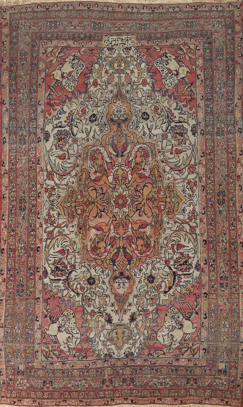 Pre-1900 Vegetable Dye Kerman Ravar Signed Persian Rug 6x12
