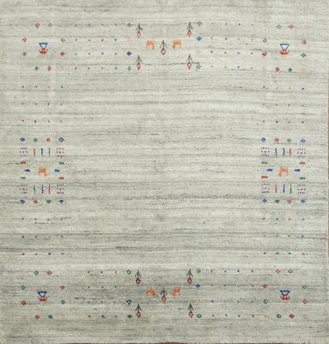Gray Handmade Gabbeh Square Rug with Vibrant Tribal Designs 5x5 ft