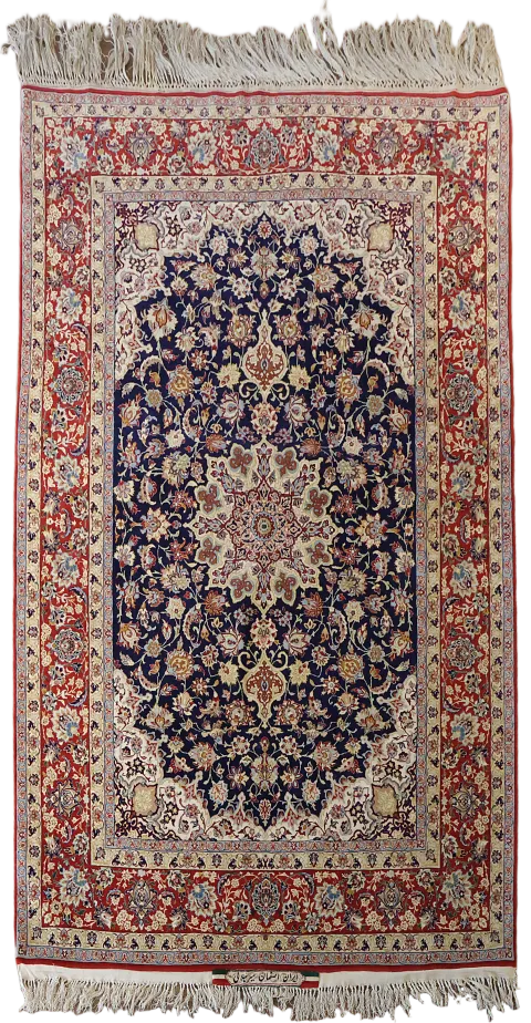 Vegetable Dye Navy Blue and Red Signed Isfahan Persian Rug 5x7