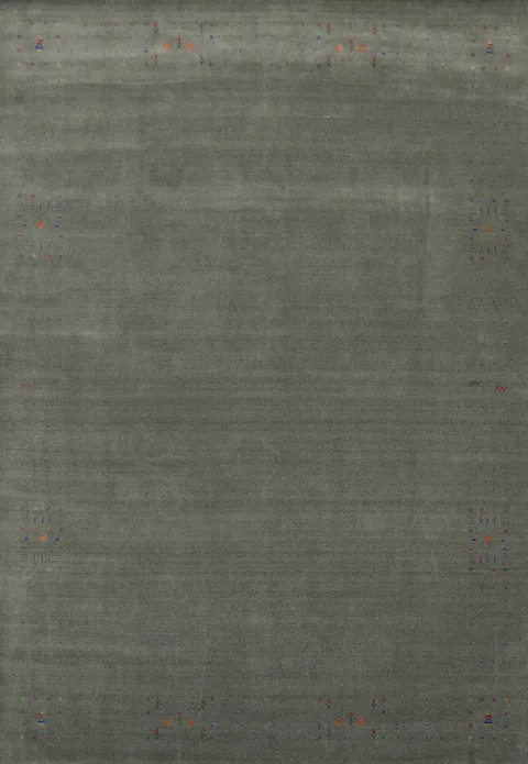 Chic Minimalist Gray Green Gabbeh Rug with Delicate Embroidered Details 9x12