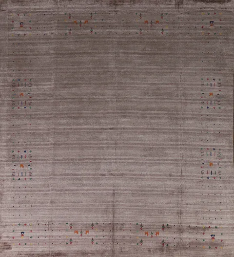 Striped Brown Wool Gabbeh Indian Square Rug 8x8