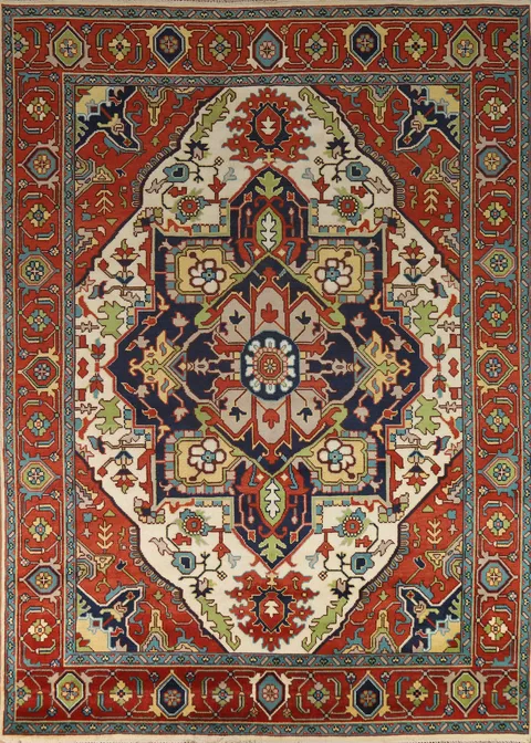 Ivory & Orange Heriz Serapi Indian Area Rug 9x12