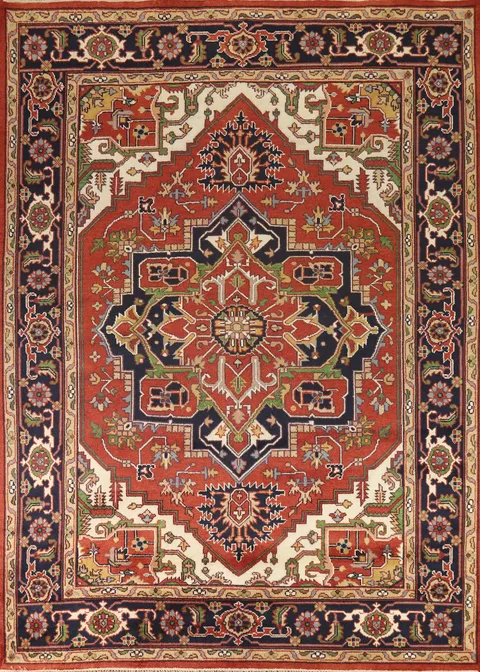 Orange Medallion Heriz Serapi Indian Area Rug 9x12
