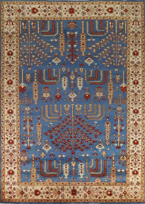Blue Geometric Oushak Indian Area Rug 9x12