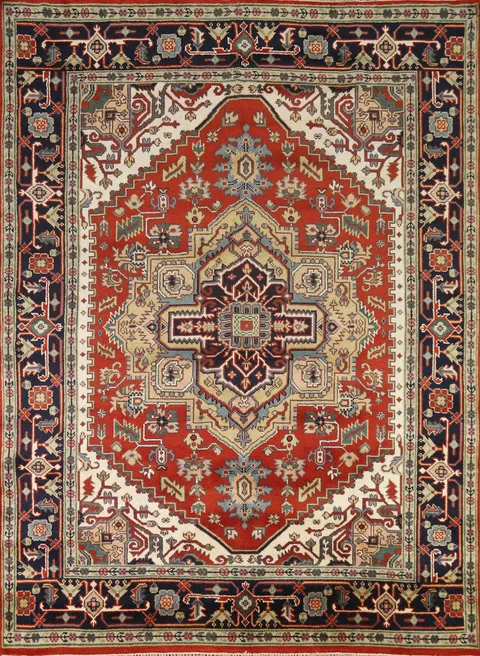 Wool Medallion Heriz Serapi Indian Area Rug 8x10