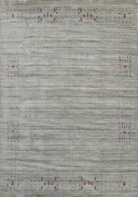 Silver Gray Wool Striped Gabbeh Indian Area Rug 8x10