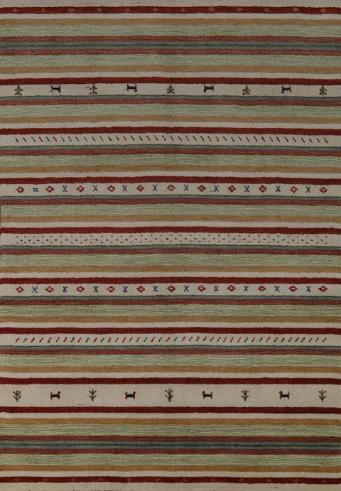 Striped Wool Gabbeh Indian Area Rug 5x8
