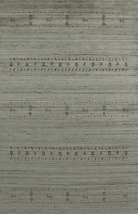Striped Wool Green Gabbeh Oriental Area Rug 5x8