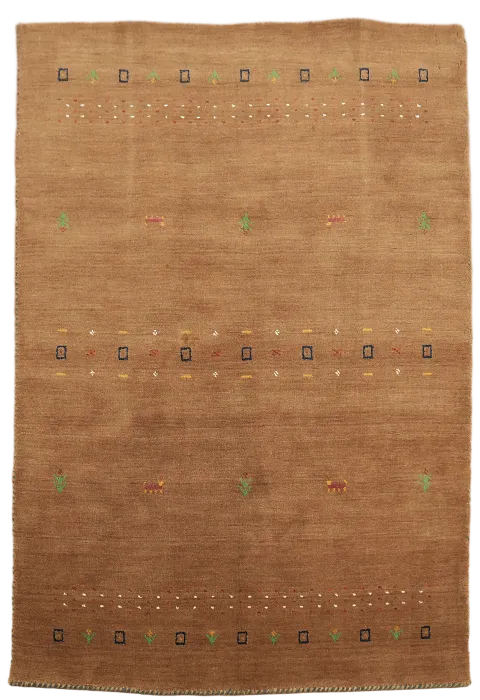 Brown Gabbeh Rug with Subtle Colorful Geometric Accents 4x6