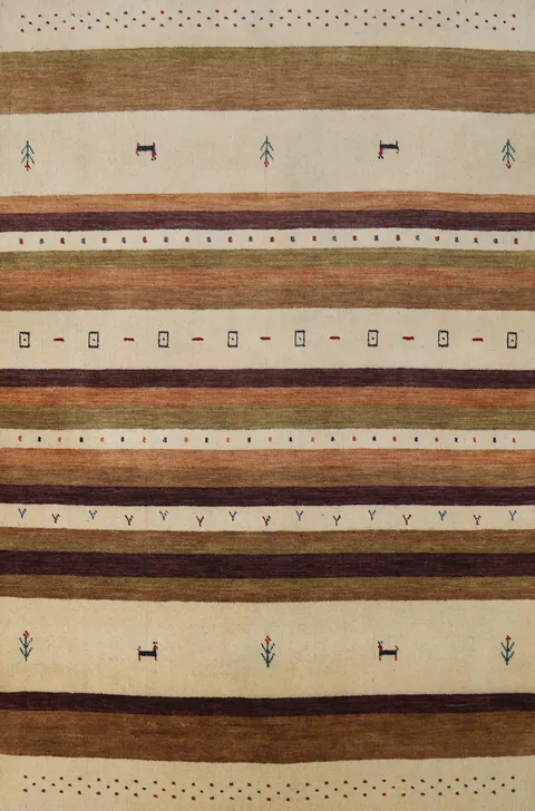 Striped Wool Handmade Gabbeh Oriental Rug 4x6