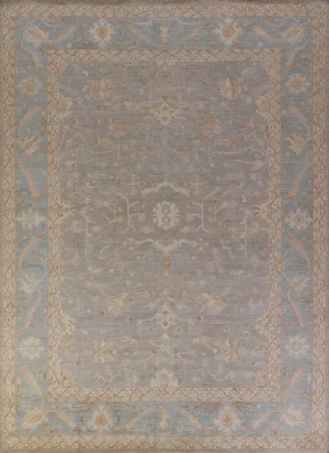 Vegetable Dye Gray Oushak Turkish Area Rug 9x12