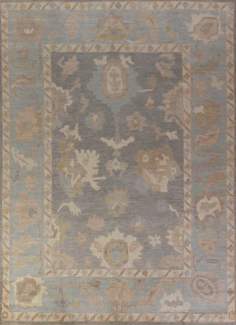 Vegetable Dye Gray Oushak Turkish Area Rug 9x12