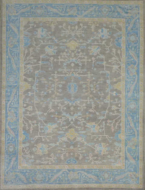 Vegetable Dye Brown Oushak Turkish Area Rug 9x12
