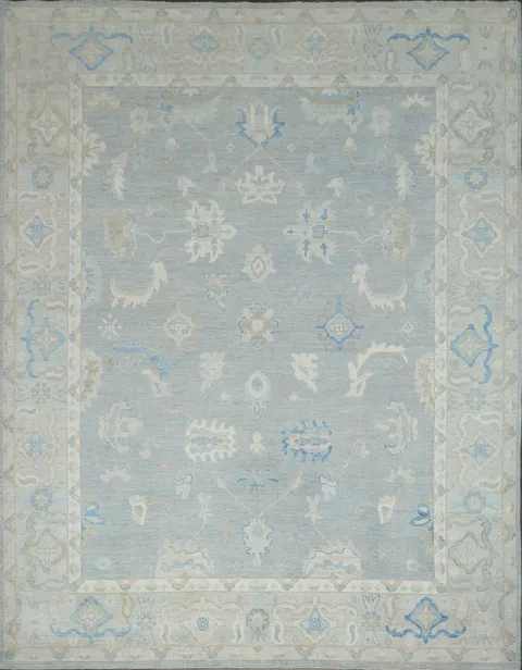 Vegetable Dye Gray Oushak Turkish Area Rug 9x12
