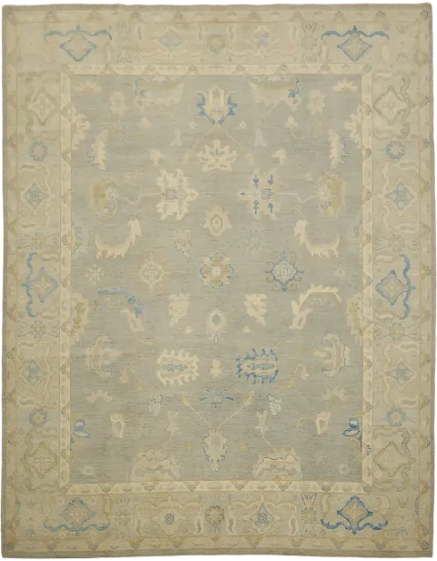 Vegetable Dye Gray Oushak Turkish Area Rug 9x12