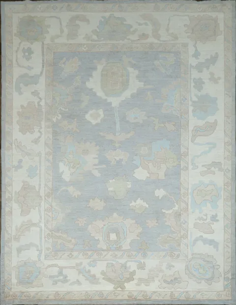 Vegetable Dye Gray Oushak Turkish Area Rug 9x12
