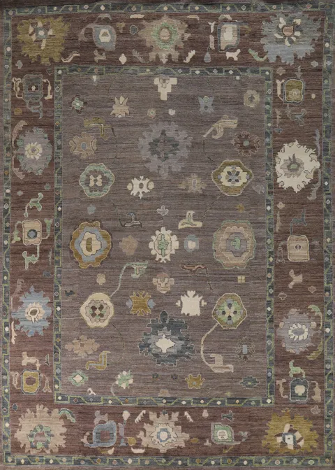 Vegetable Dye Brown Oushak Turkish Area Rug 9x12