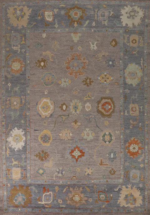 Vegetable Dye Floral Oushak Turkish Area Rug 9x12