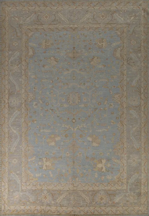 Vegetable Dye Blue Oushak Turkish Area Rug 9x12