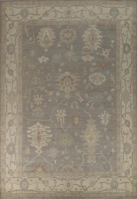 Vegetable Dye Floral Oushak Turkish Area Rug 9x12