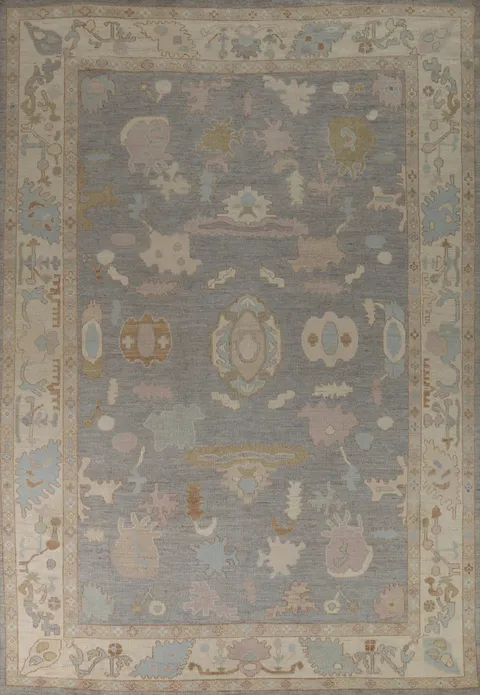 Vegetable Dye Gray Oushak Turkish Area Rug 9x12