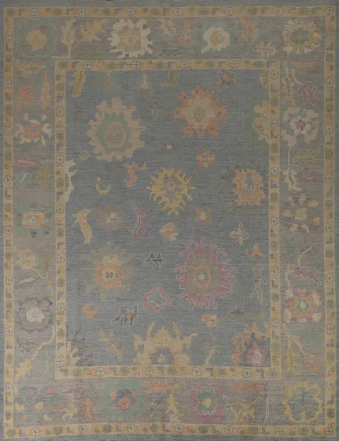 Vegetable Dye Blue Oushak Turkish Area Rug 8x10