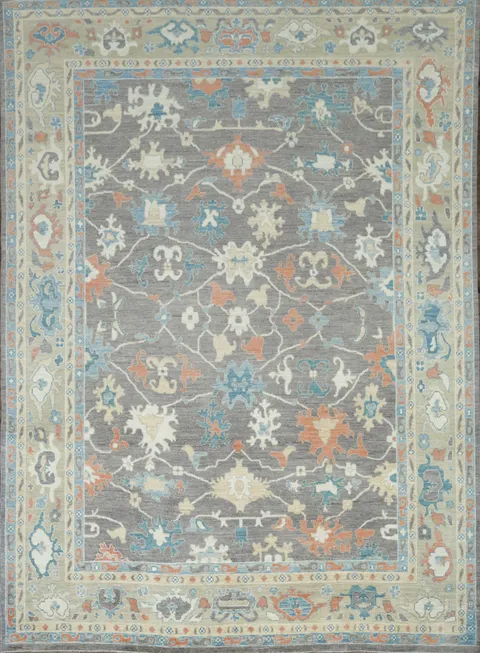 Vegetable Dye Floral Oushak Turkish Area Rug 9x12