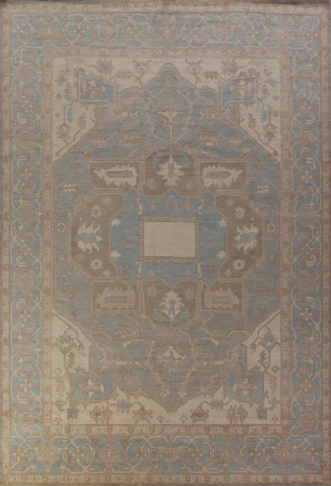 Vegetable Dye Blue Oushak Turkish Large Rug 10x14