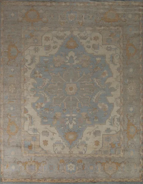 Vegetable Dye Blue Oushak Turkish Area Rug 8x10