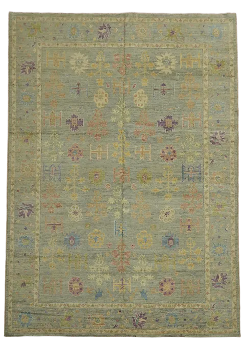 Vegetable Dye Floral Oushak Turkish Large Rug 10x14