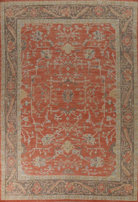 Vegetable Dye Orange Oushak Turkish Area Rug 9x13