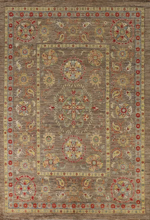 Vegetable Dye Brown Oushak Turkish Area Rug 6x9