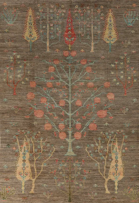 Vegetable Dye Brown Oushak Turkish Area Rug 6x9
