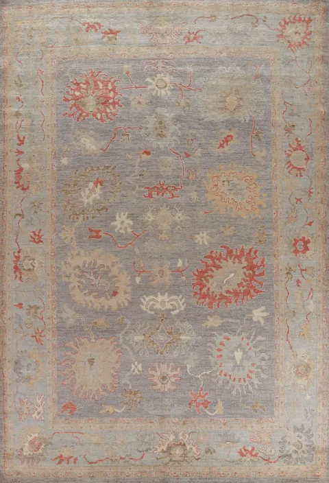 Vegetable Dye Floral Oushak Turkish Area Rug 9x12