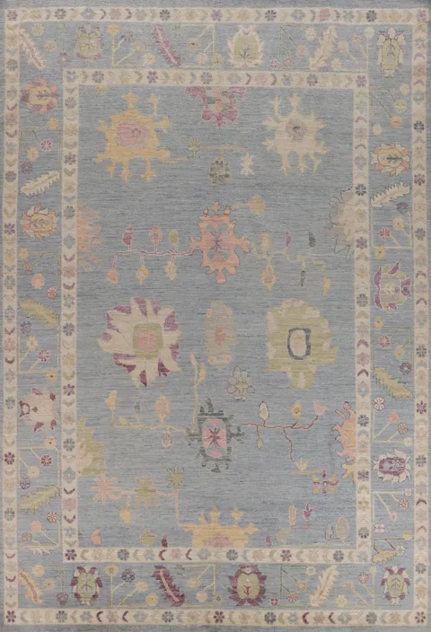 Vegetable Dye Blue Oushak Turkish Area Rug 9x12