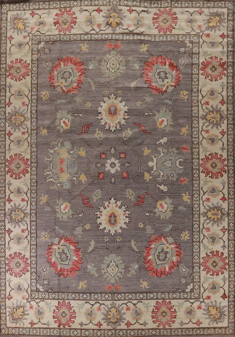 Vegetable Dye Gray Oushak Turkish Large Rug 10x14