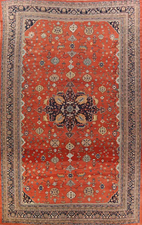 Pre-1900 Vegetable Dye Sultanabad Persian Large Rug 12x18