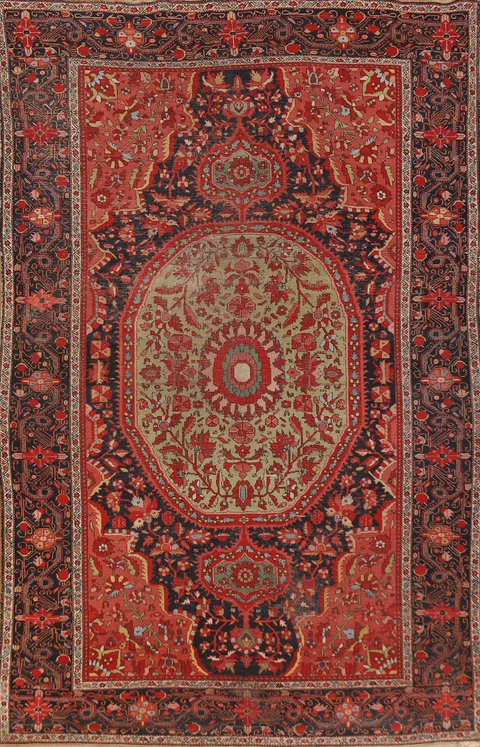 Pre-1900 Vegetable Dye Sarouk Farahan Persian Area Rug 7x10