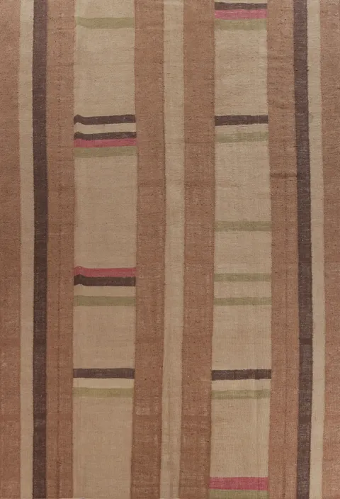 Earth Tone Brown Jute Kilim Turkish Area Rug 10x13