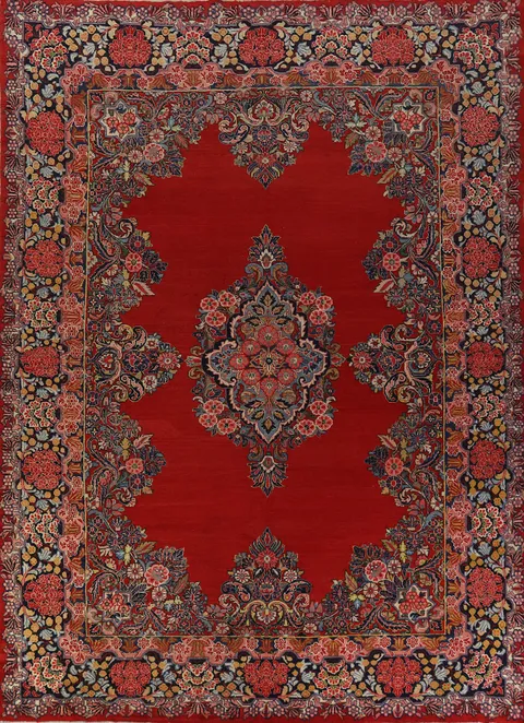 Red Vintage Wool Sarouk Persian Large Rug 10x14