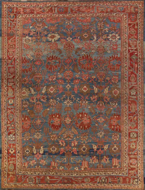 Pre-1900 Vegetable Dye Heriz Bakhshayesh Persian Area Rug 9x11