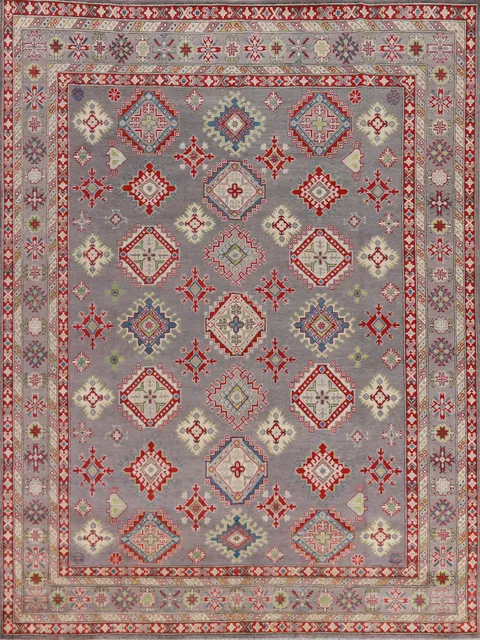 Vegetable Dye Gray Wool Kazak Oriental Area Rug 8x10