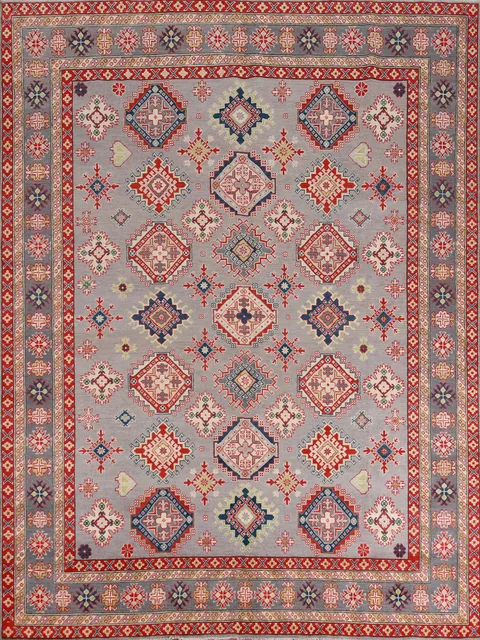 Handmade Gray Wool Kazak Vegetable Dye Area Rug 8x10