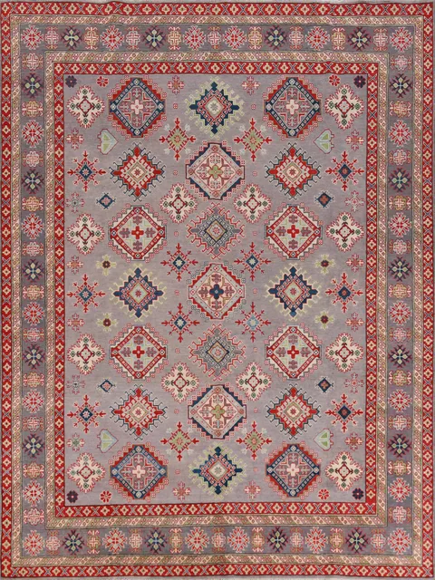 Vegetable Dye Gray Kazak Oriental Area Rug 8x9