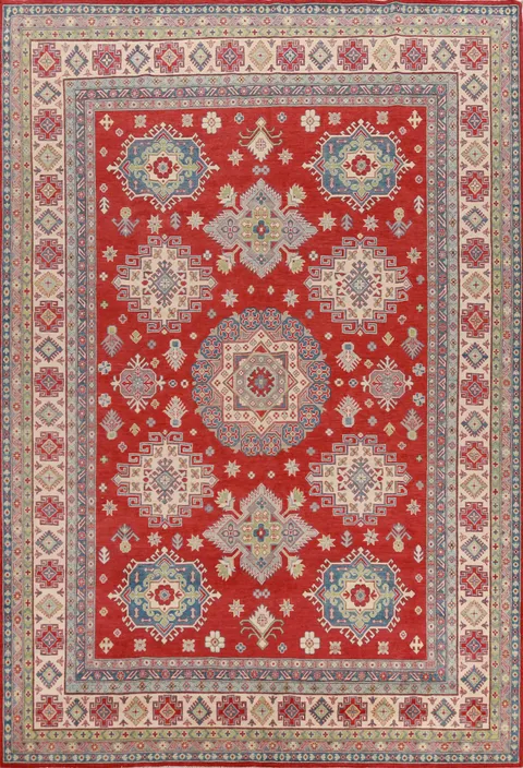 Vegetable Dye Red Kazak Oriental Area Rug 10x13