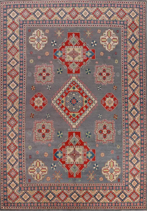 Geometric Gray Kazak Vegetable Dye Area Rug 10x13